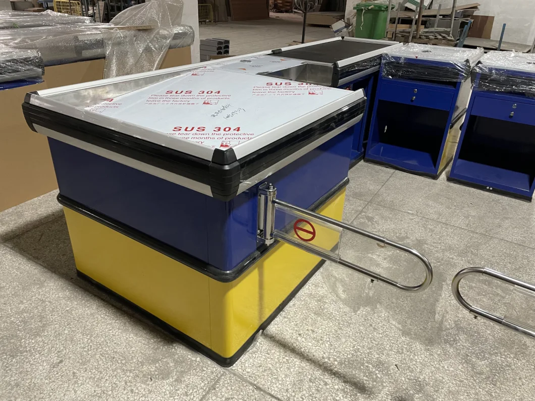 Supermarket Cashier Checkout Counter with Conveyor Belt for Sale