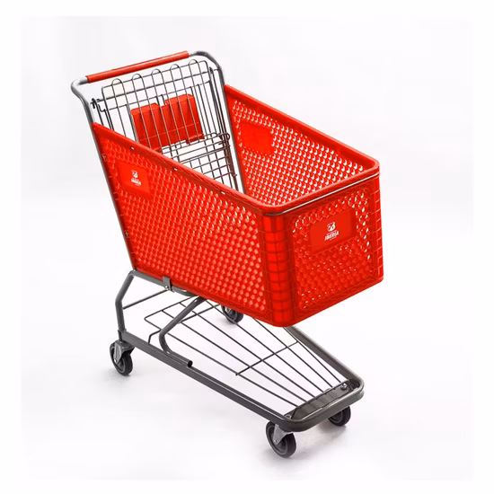 Il fornitore di fabbrica fornisce il carrello della spesa del supermercato con carrello a spinta in plastica